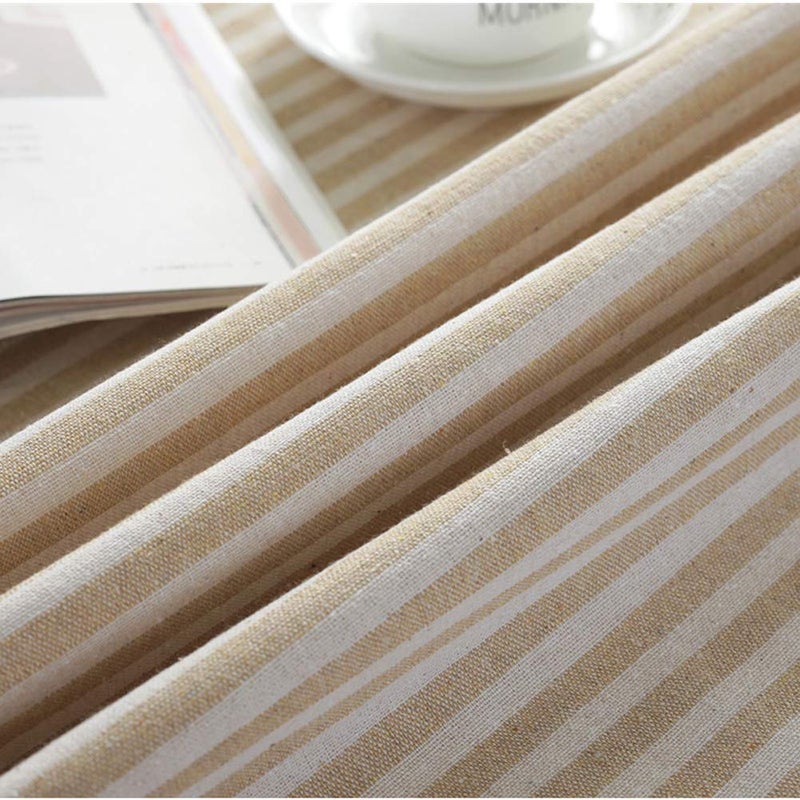 AMZALI Stripe Tassel Tablecloth Cotton Linen Table Cloth Stain Resistant Dust-Proof Table Cover for Kitchen Dinning Tabletop Home Decoration (Round 60 Inch, Beige) - Image 5